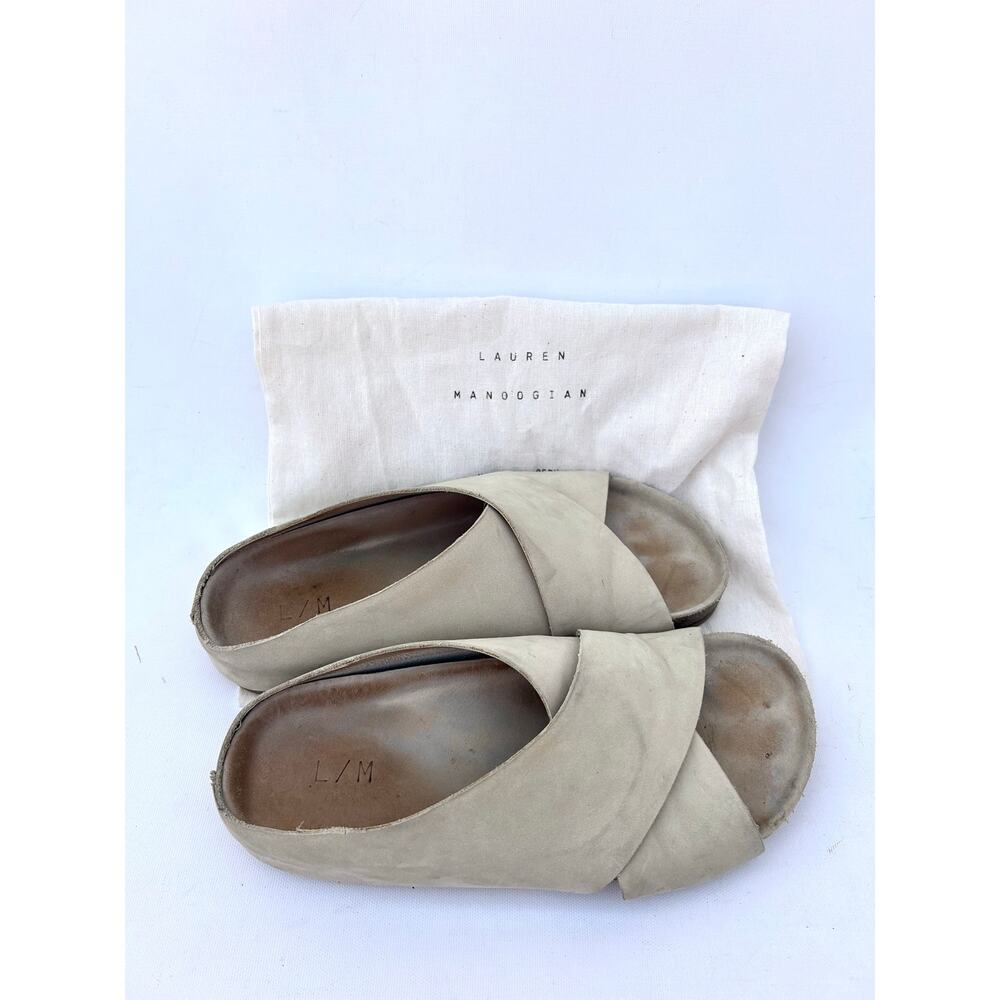 Lauren Manoogian Raw Cross Slides Sandals Shoes Gris Grey Flats 38 Size 7.5